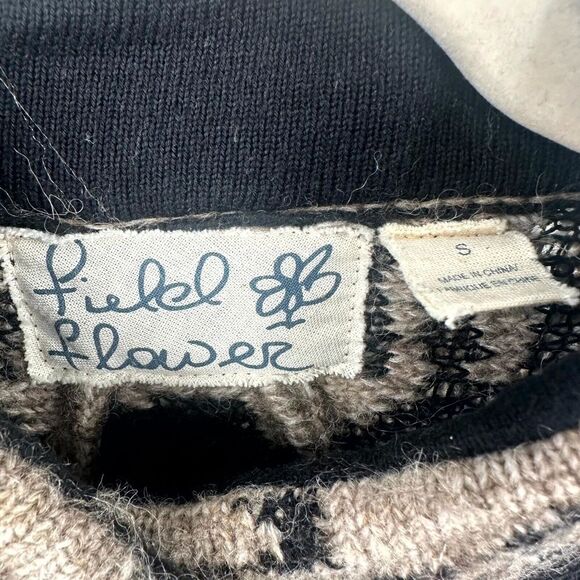 Field Flower Anthropologie Mohair Cardigan Women's S Black Tan Abstract Wool - Picture 5 of 11